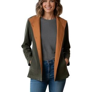 NWT Simply Noelle Jacket Blazer Women L/XL 12-14 Green Orange Faux Suede Militar